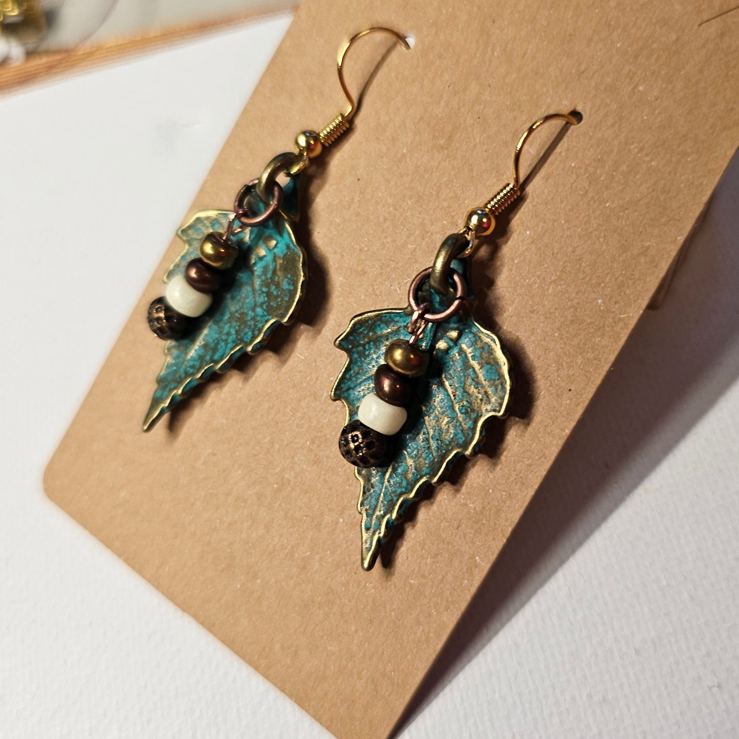 Oxidized Copper Color Metal Leaf Earrings 2