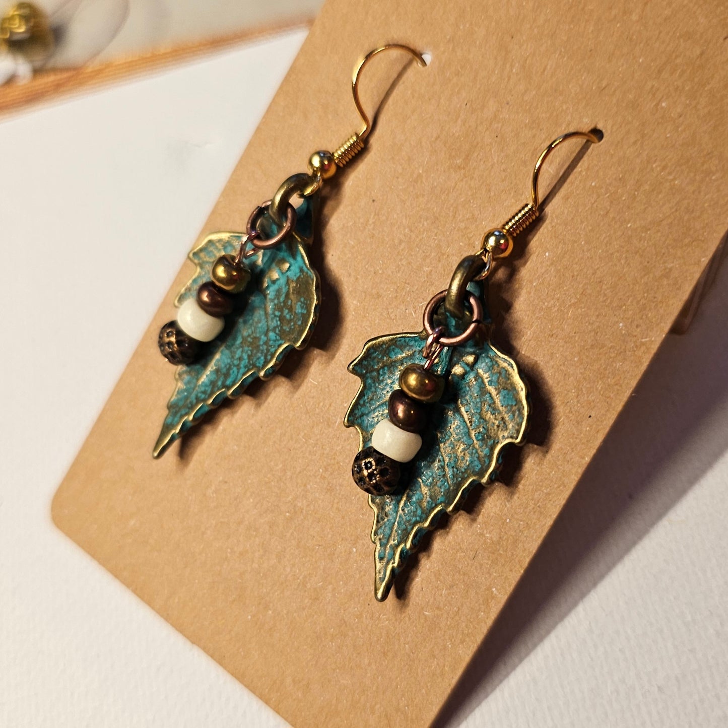 Oxidized Copper Color Metal Leaf Earrings 2