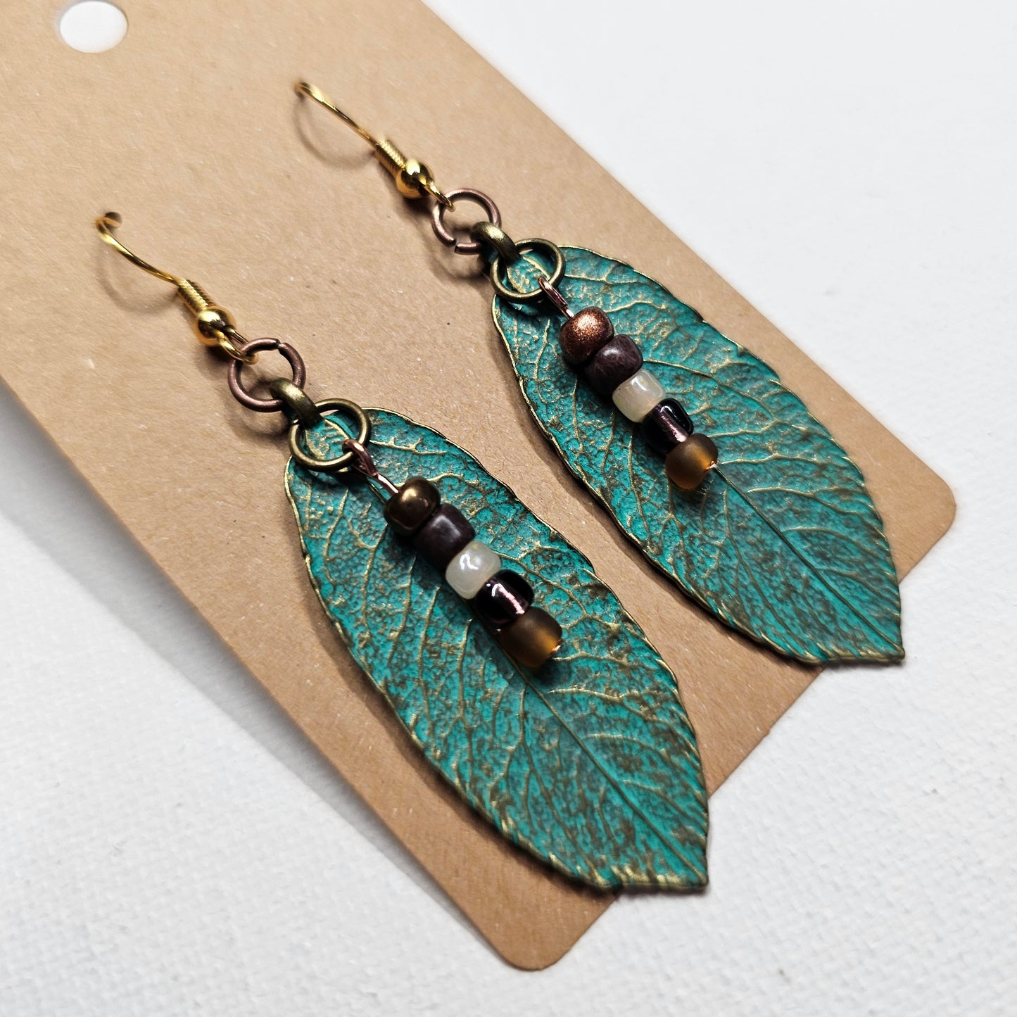 Oxidized Copper Color Metal Leaf Earrings 1