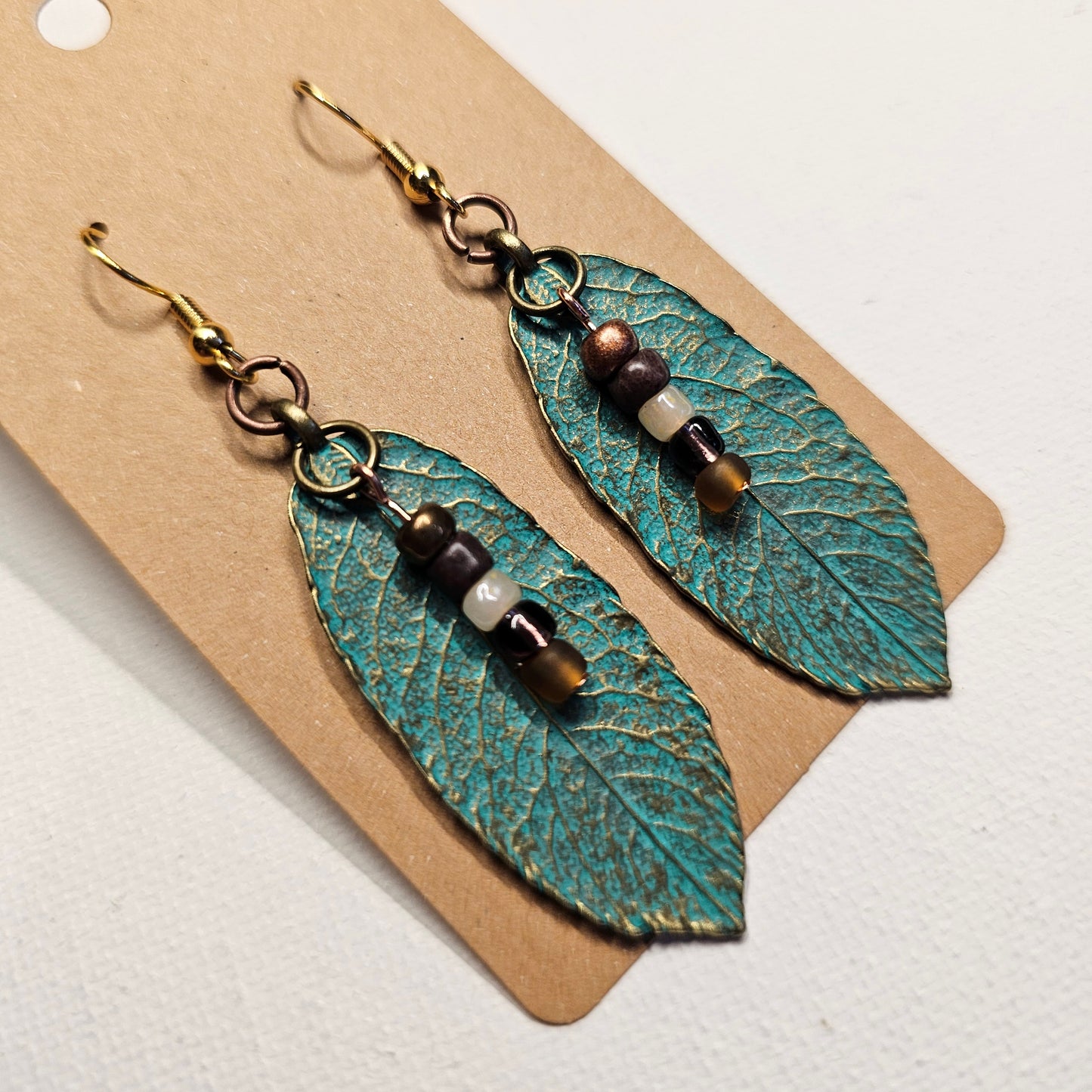 Oxidized Copper Color Metal Leaf Earrings 1