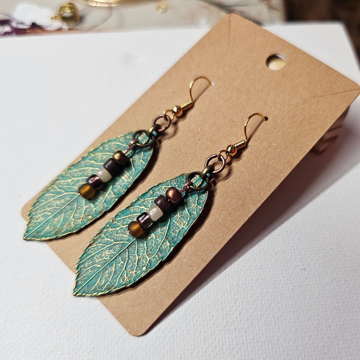 Oxidized Copper Color Metal Leaf Earrings 1