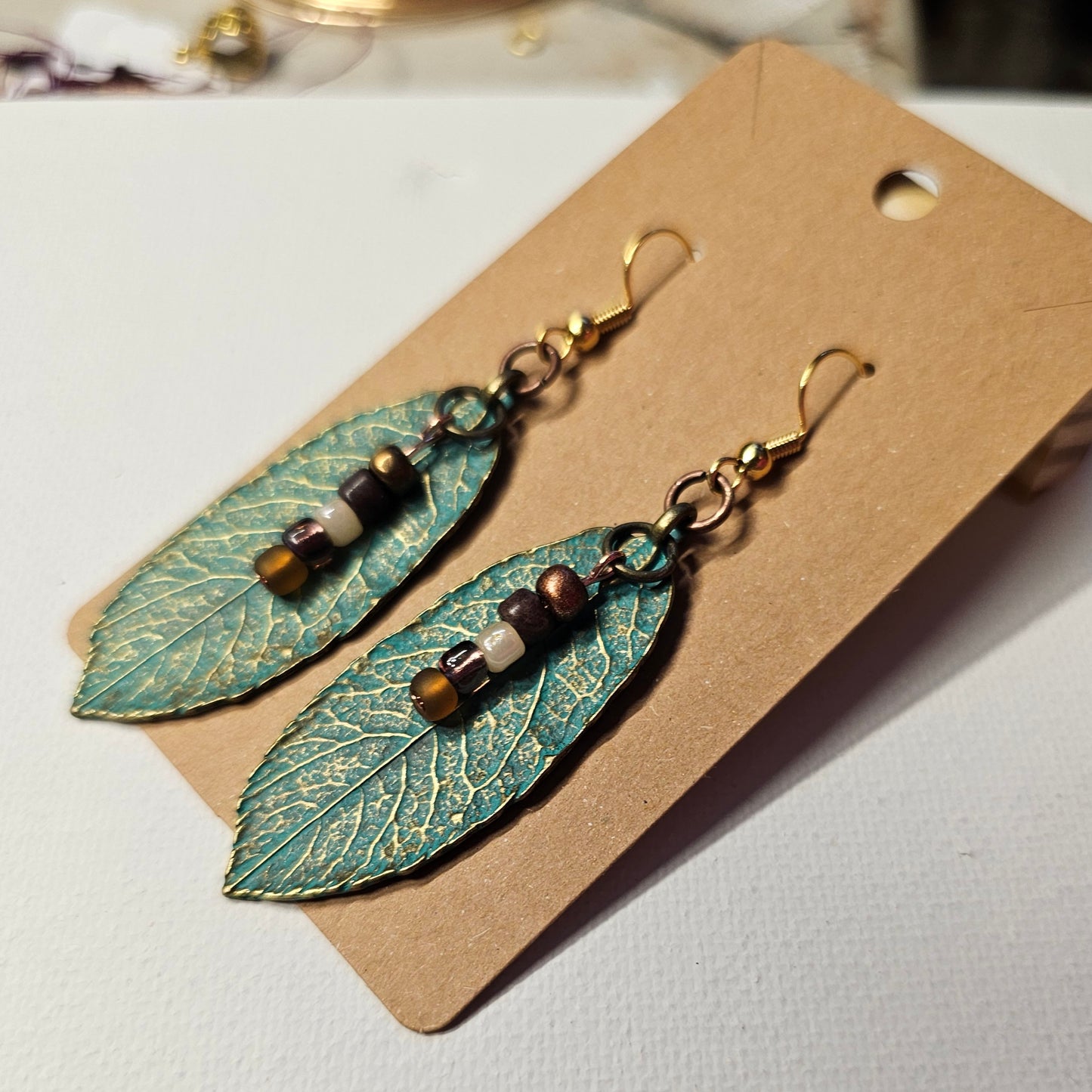 Oxidized Copper Color Metal Leaf Earrings 1