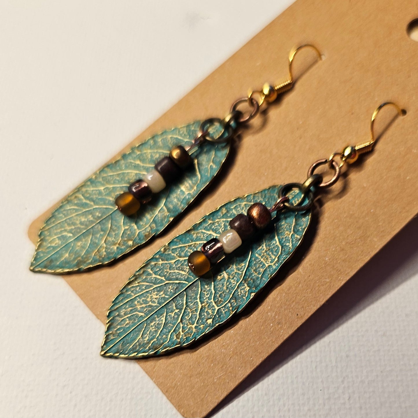 Oxidized Copper Color Metal Leaf Earrings 1