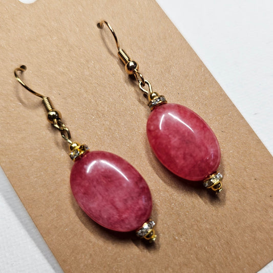 Lovely Dark Pink Oval Earrings