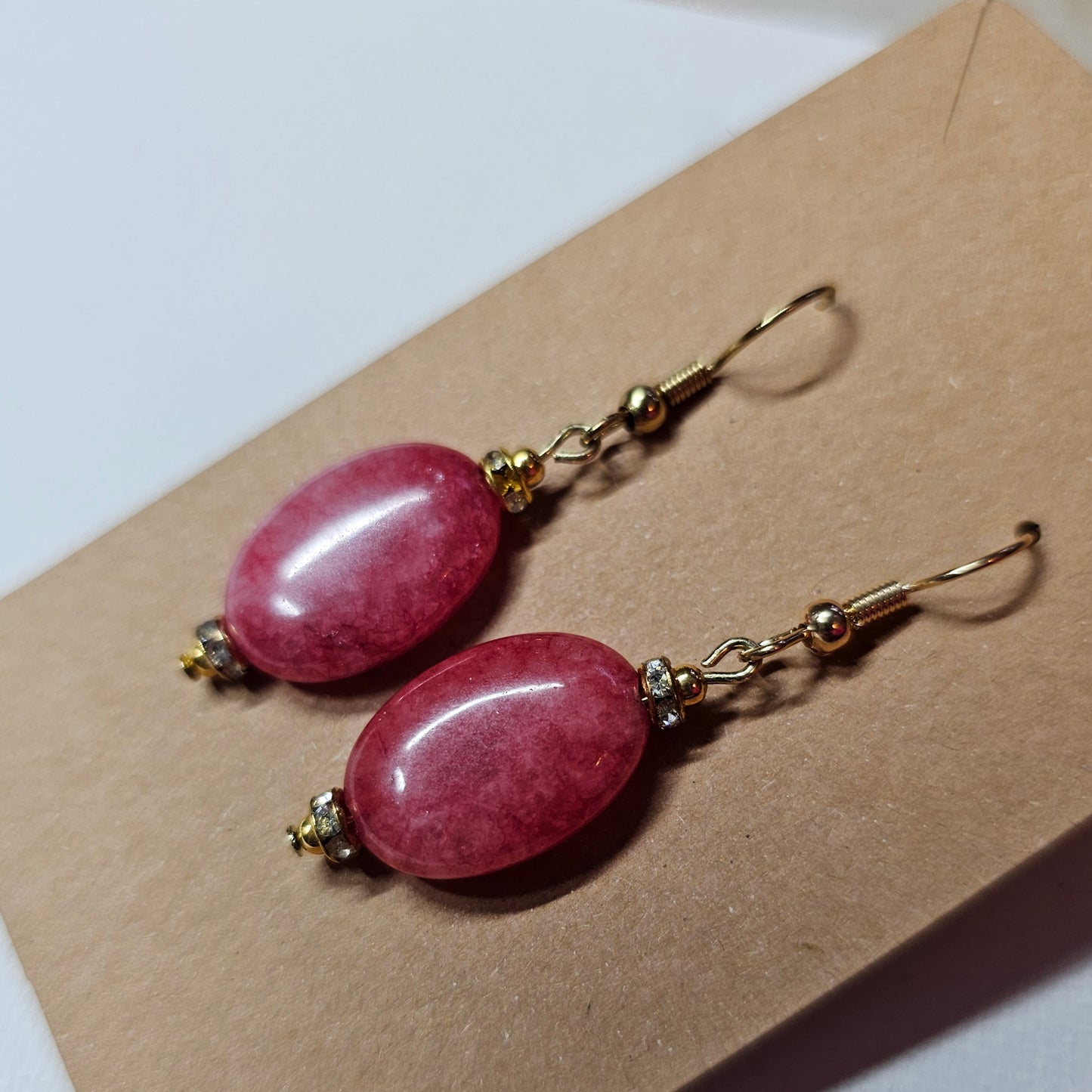 Lovely Dark Pink Oval Earrings