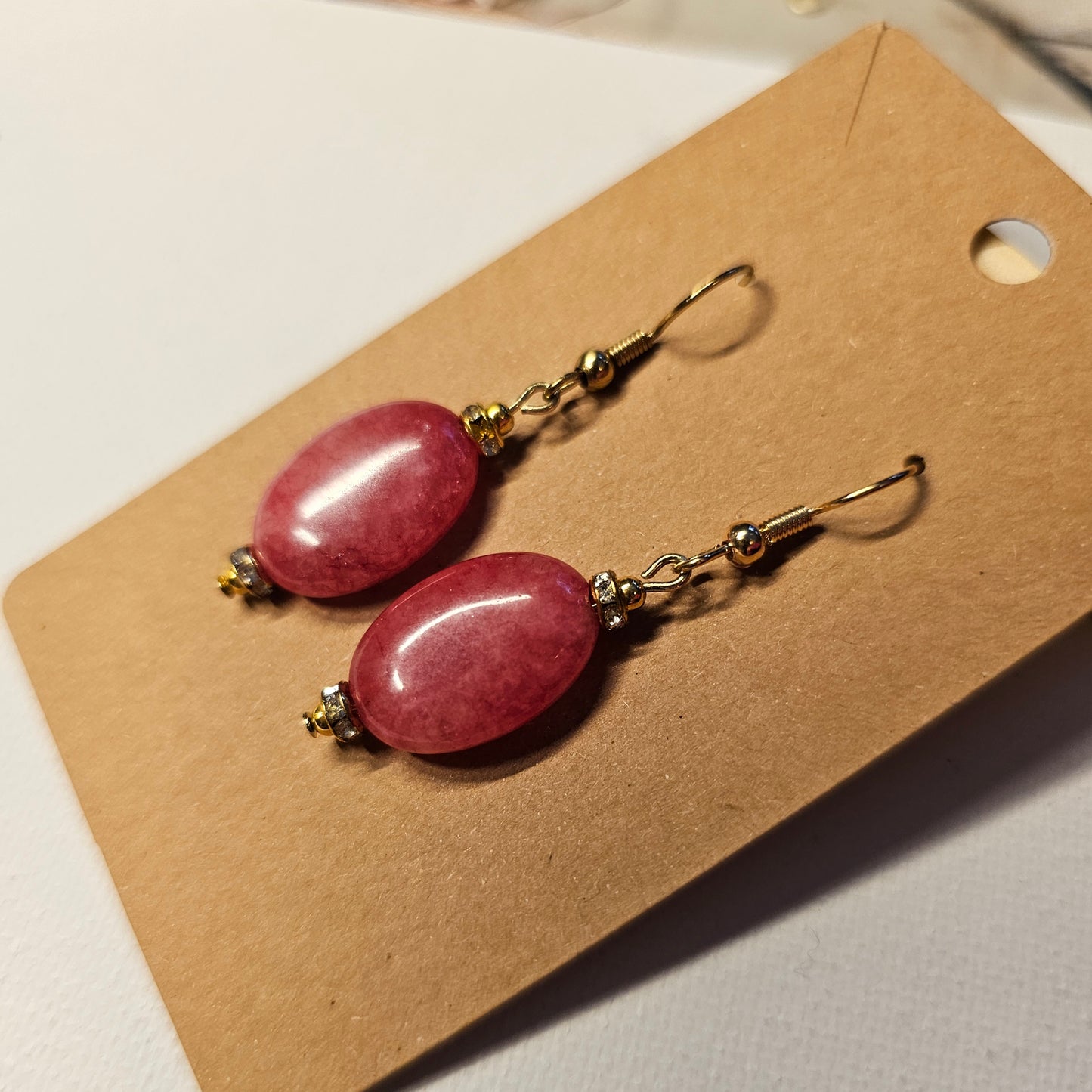 Lovely Dark Pink Oval Earrings