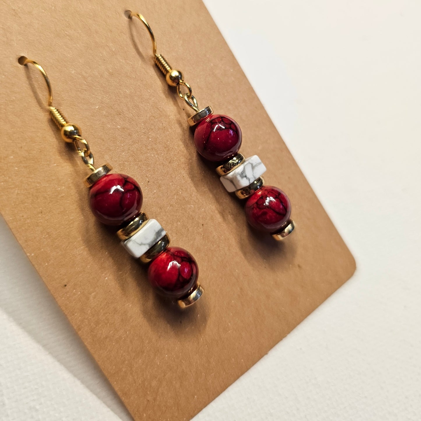 Earrings with Red Painted Quartz Beads