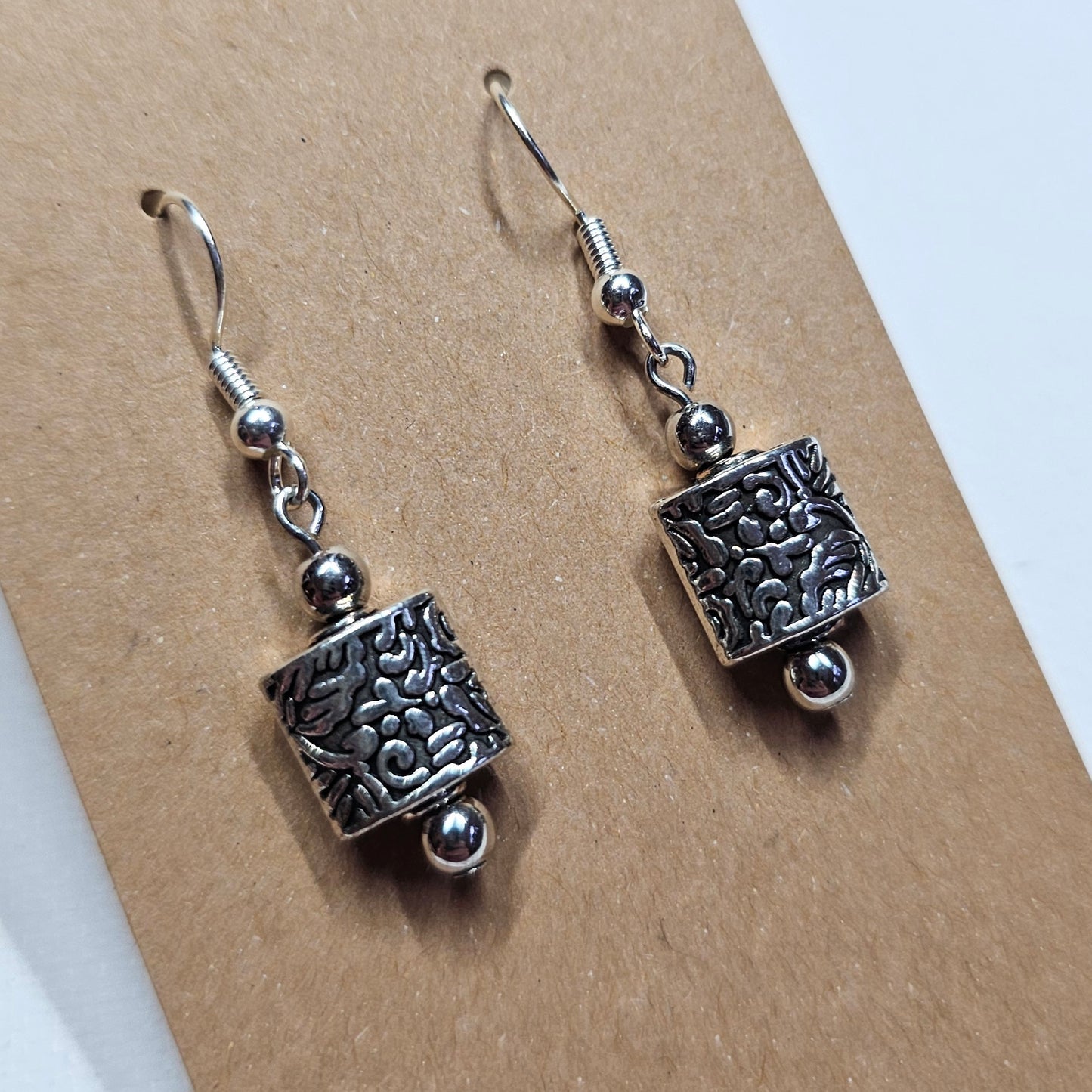 Silver and Black Bead Earrings