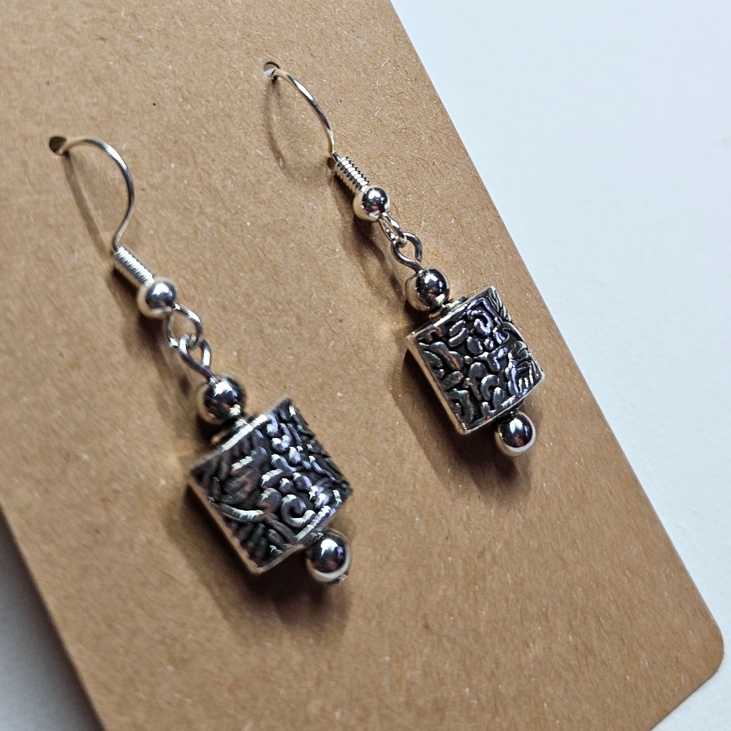 Silver and Black Bead Earrings