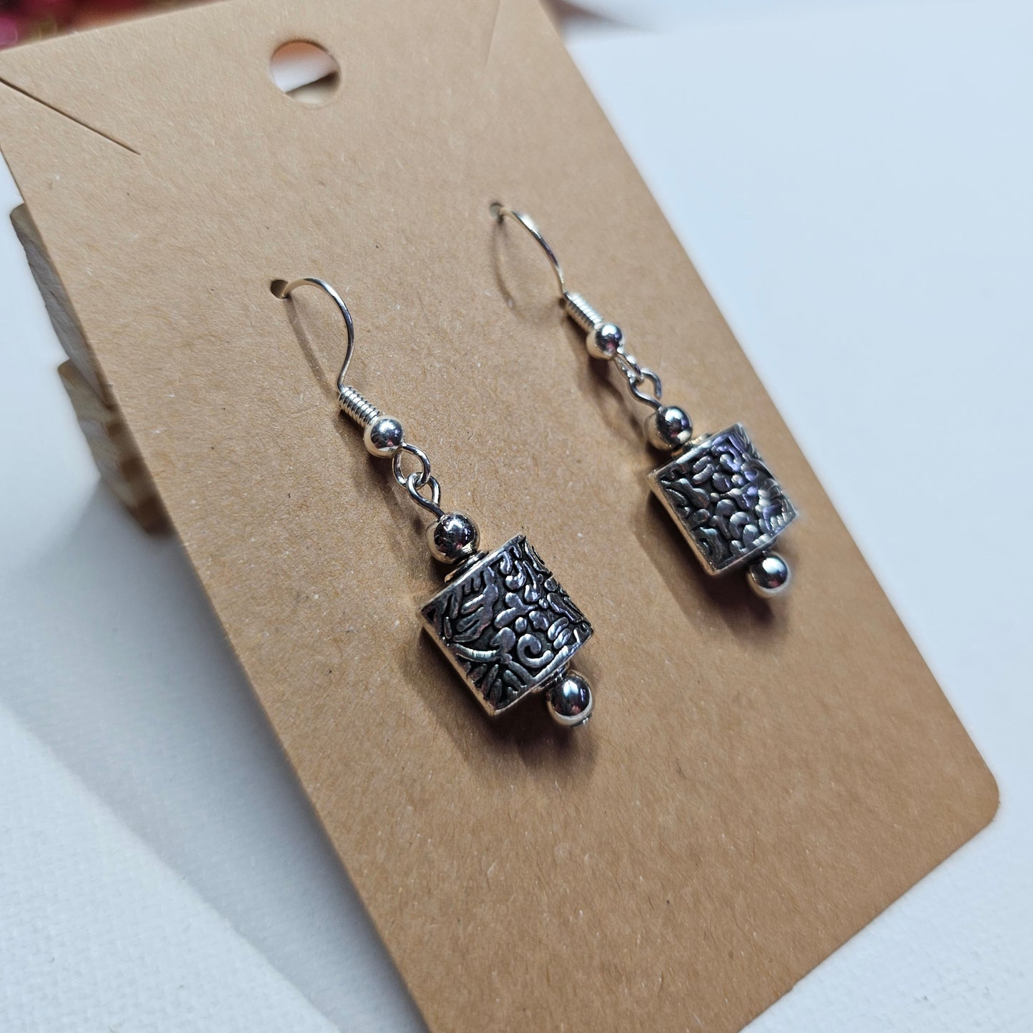 Silver and Black Bead Earrings