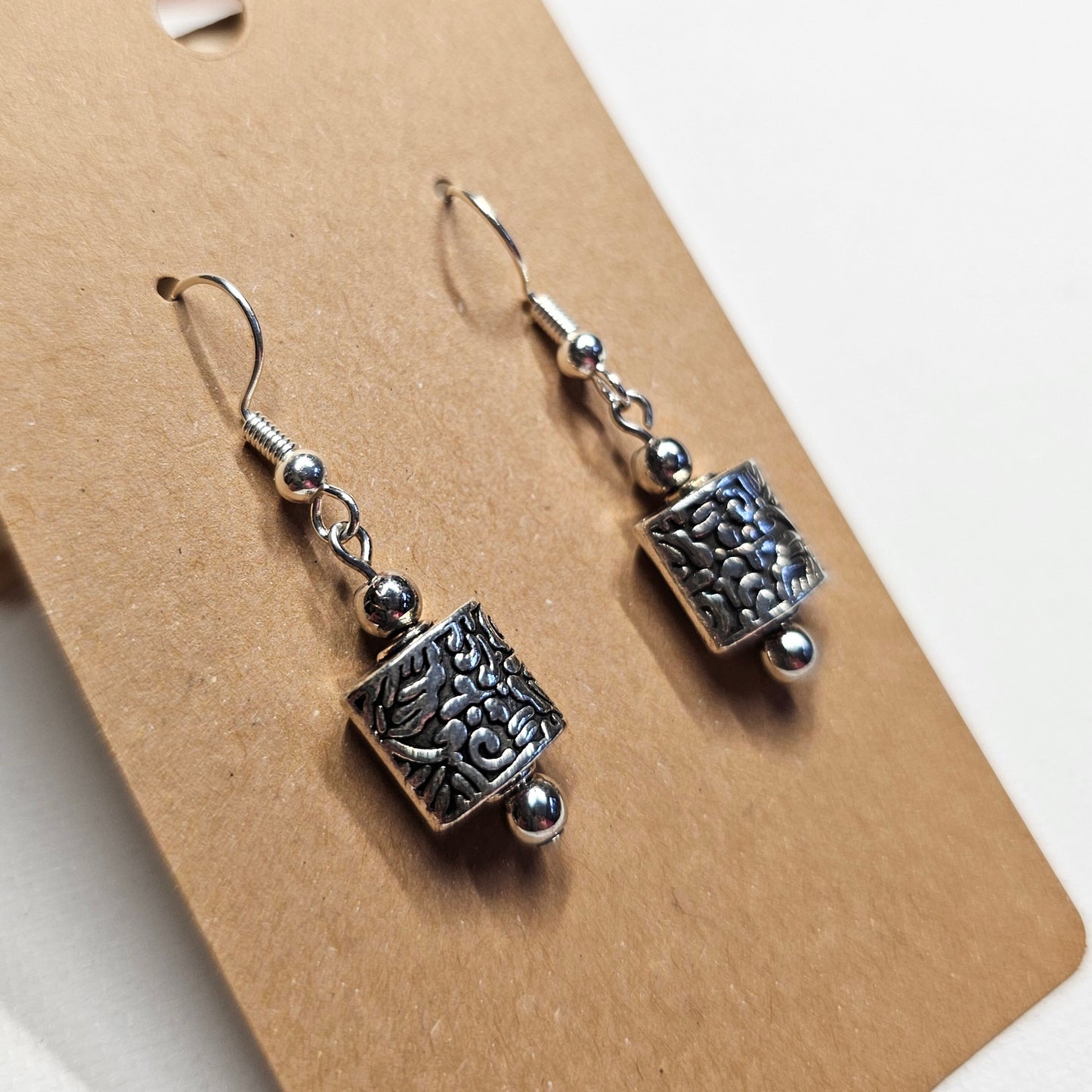 Silver and Black Bead Earrings