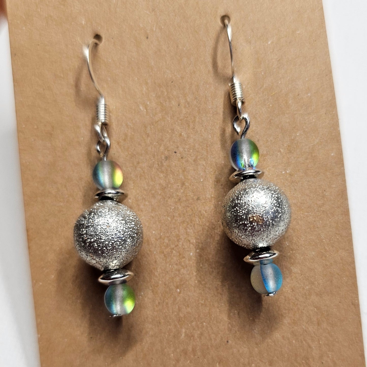 Silver and Iridescent Bead Earrings