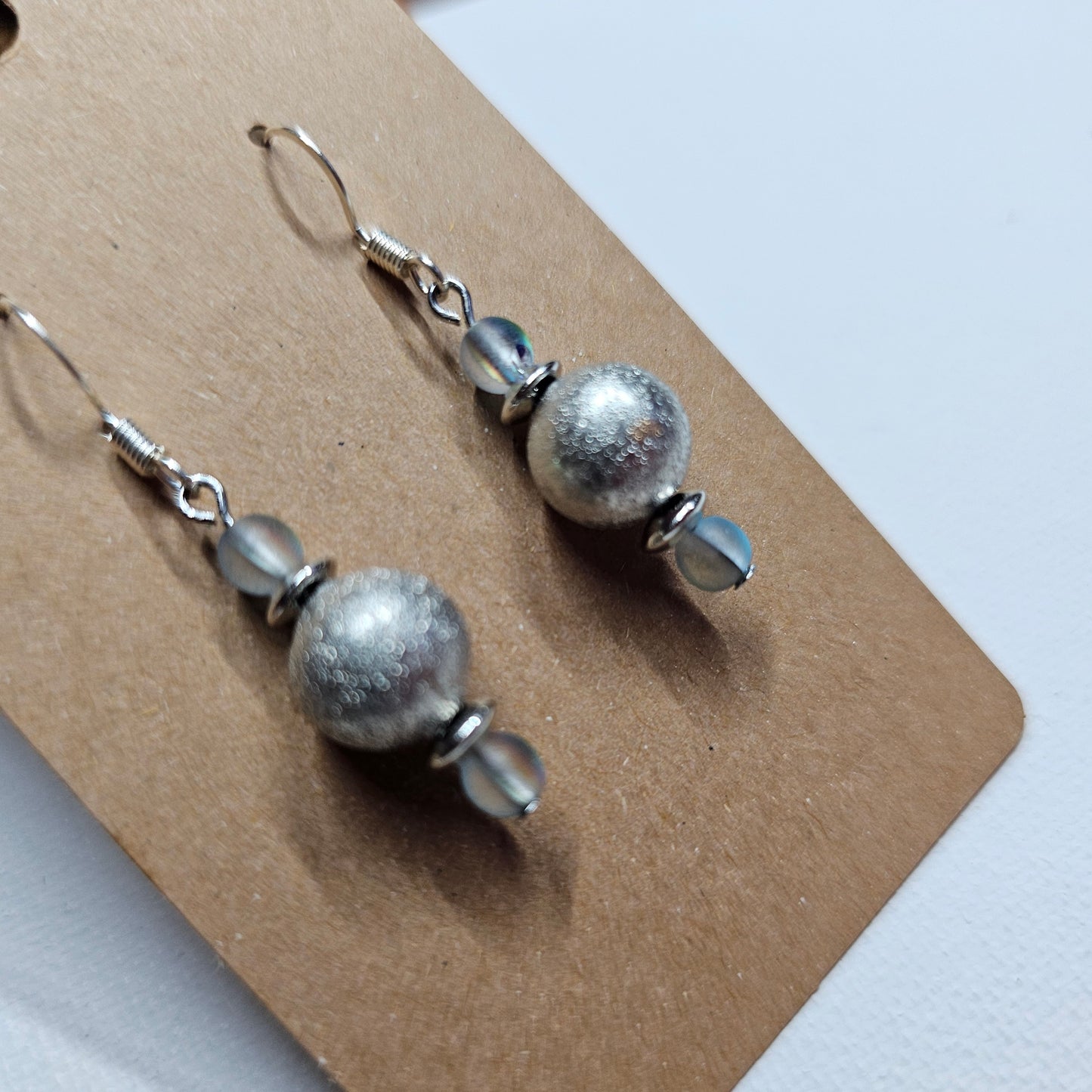 Silver and Iridescent Bead Earrings