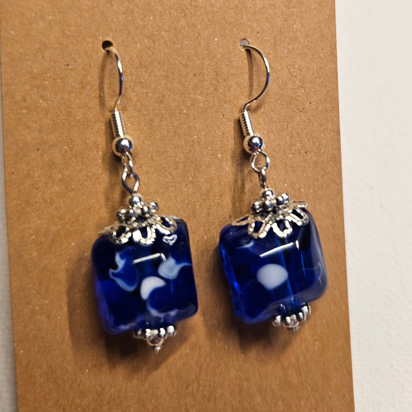 Blue, White, and Silver Victorian Style Earrings