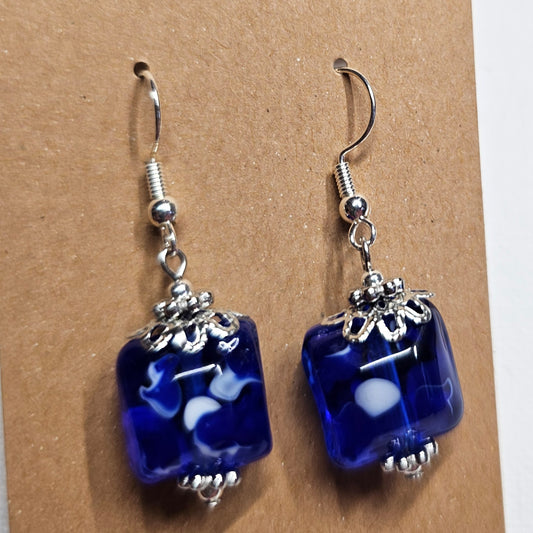 Blue, White, and Silver Victorian Style Earrings