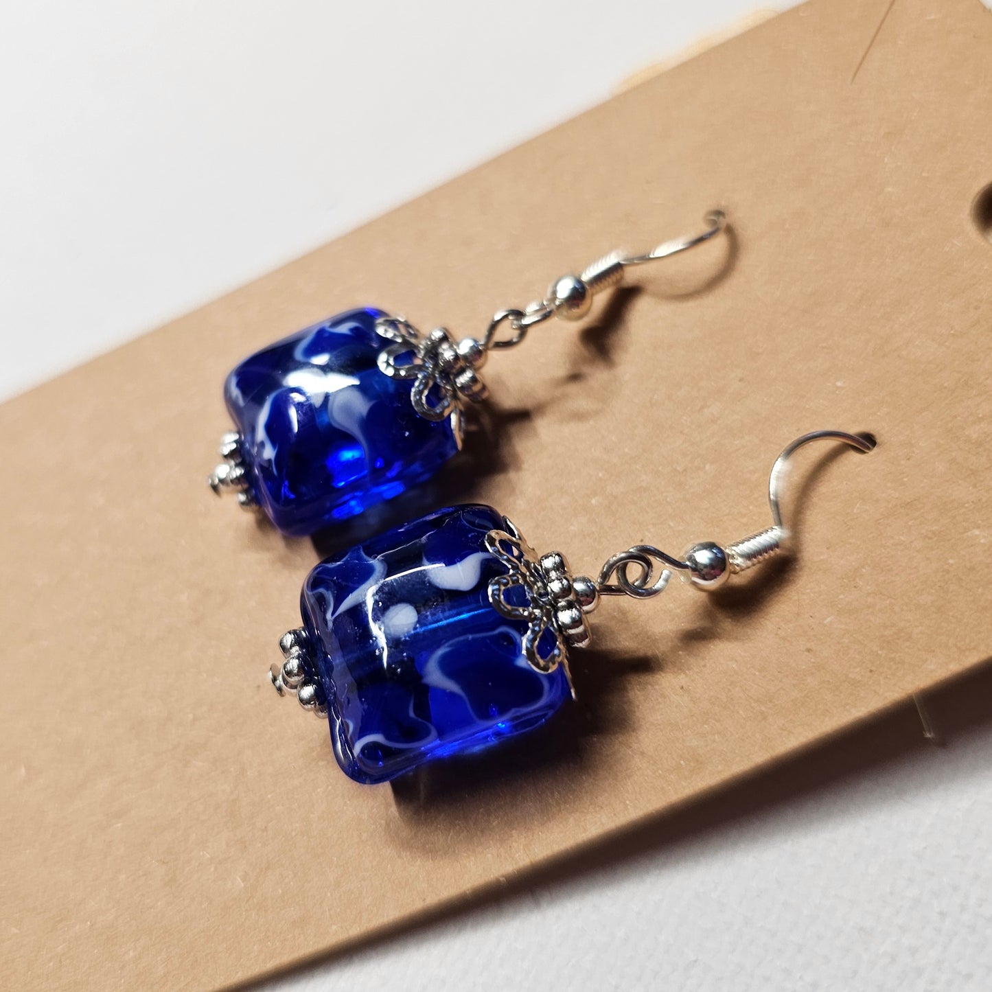 Blue, White, and Silver Victorian Style Earrings