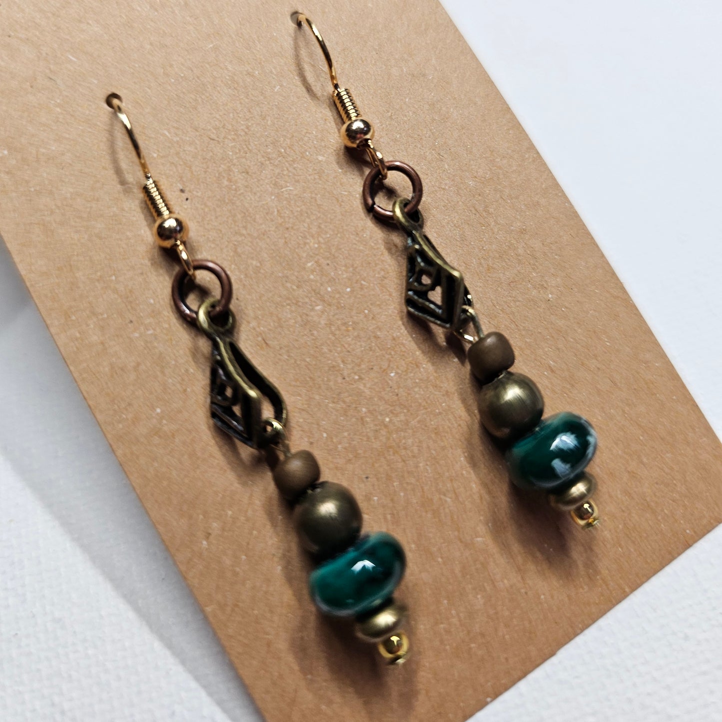 Mixed Metal and Green Dangle Earrings