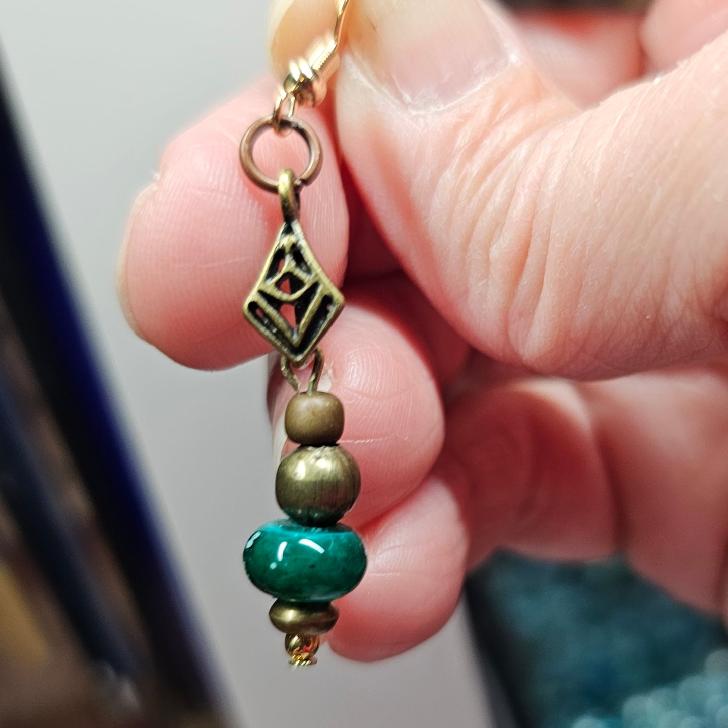 Mixed Metal and Green Dangle Earrings