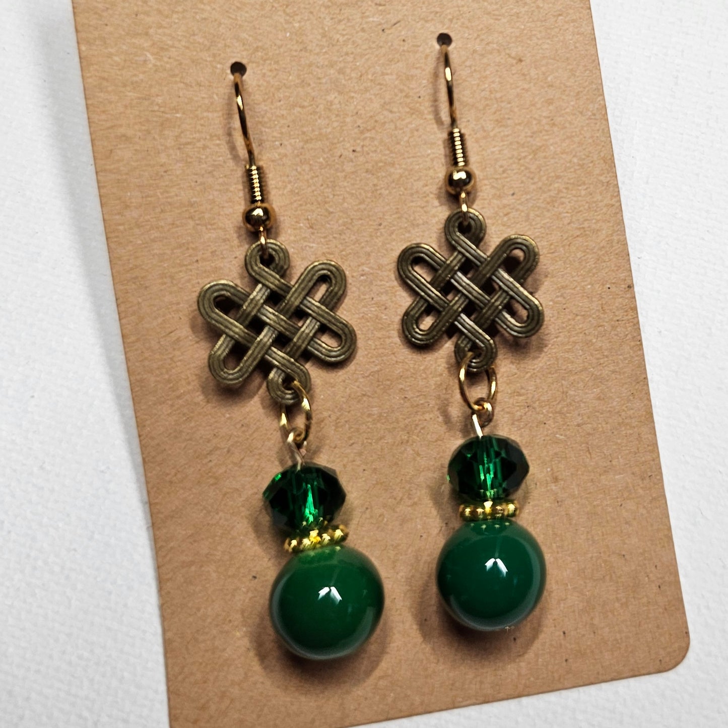 Celtic Knot and Green Bead Earrings