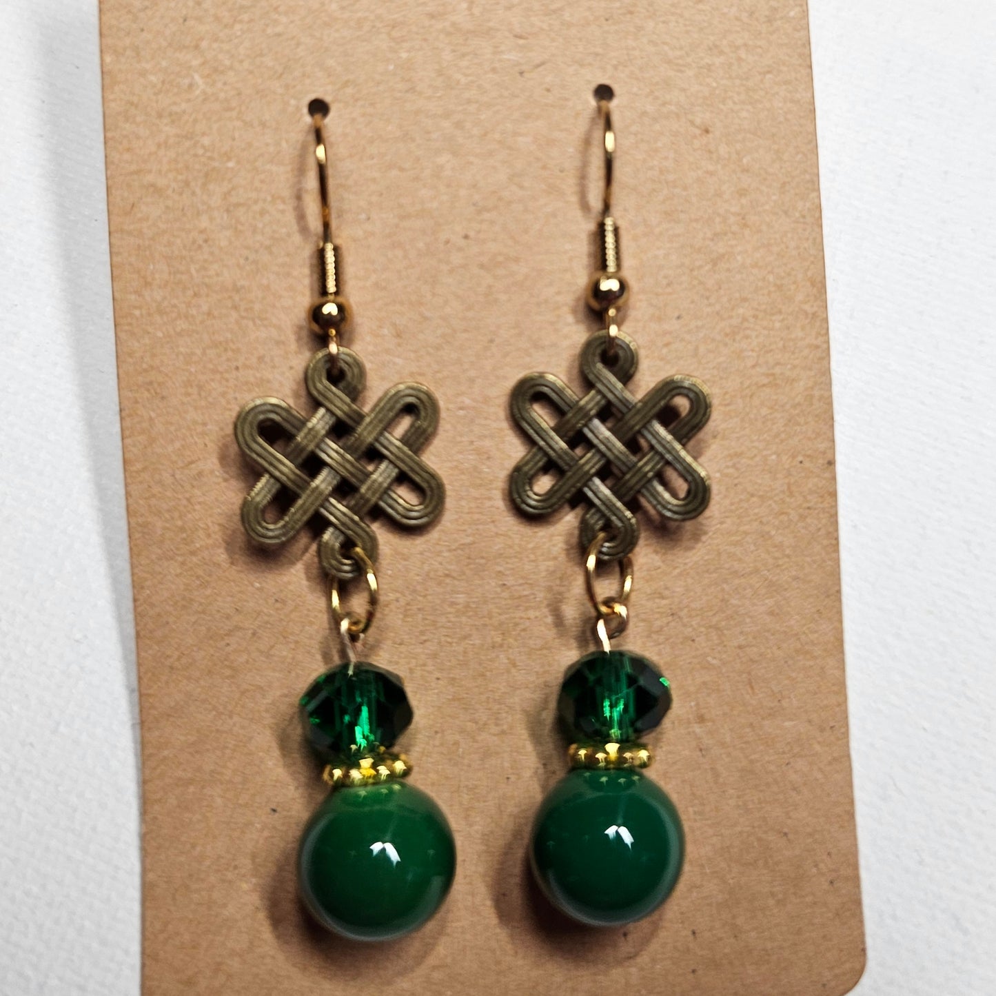 Celtic Knot and Green Bead Earrings