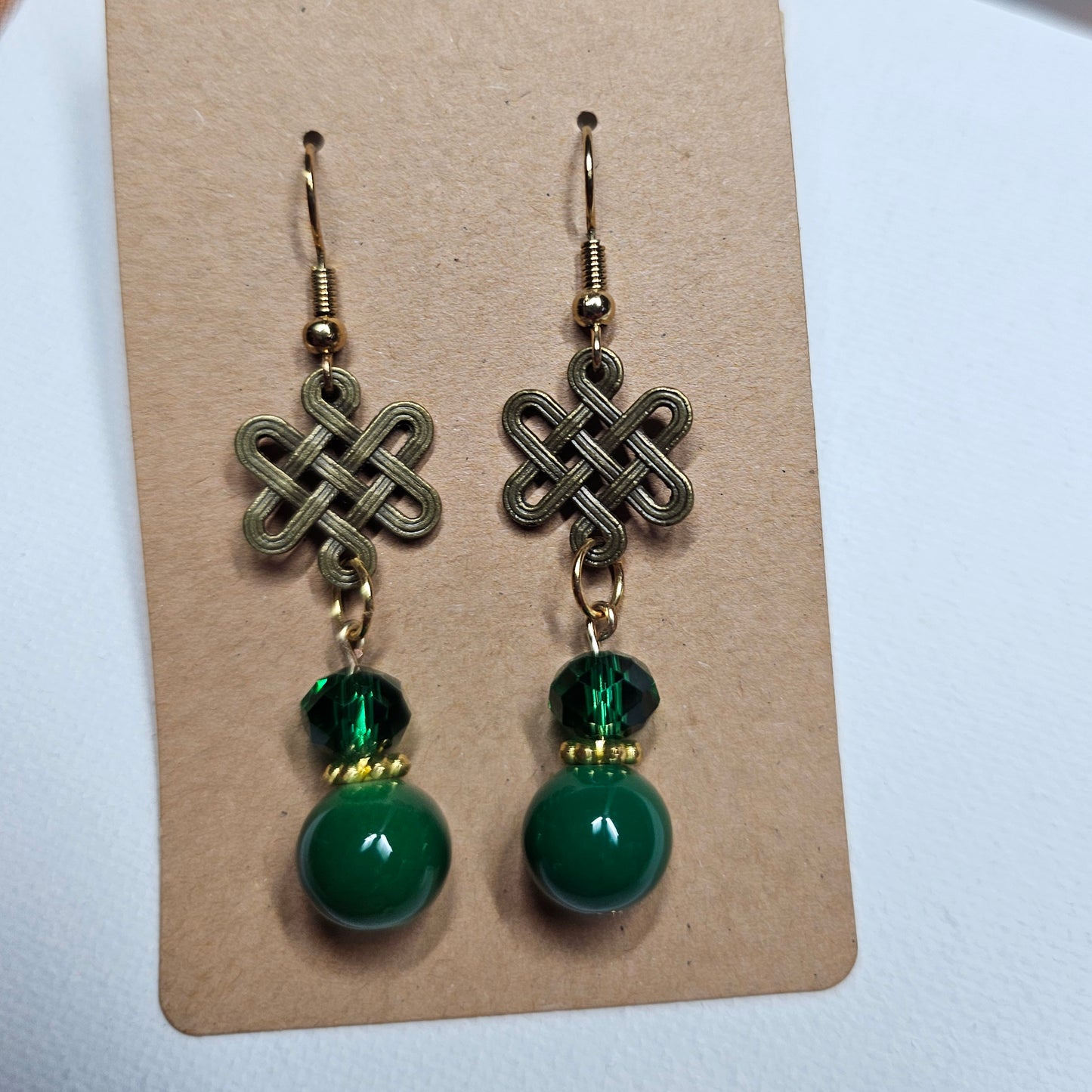 Celtic Knot and Green Bead Earrings