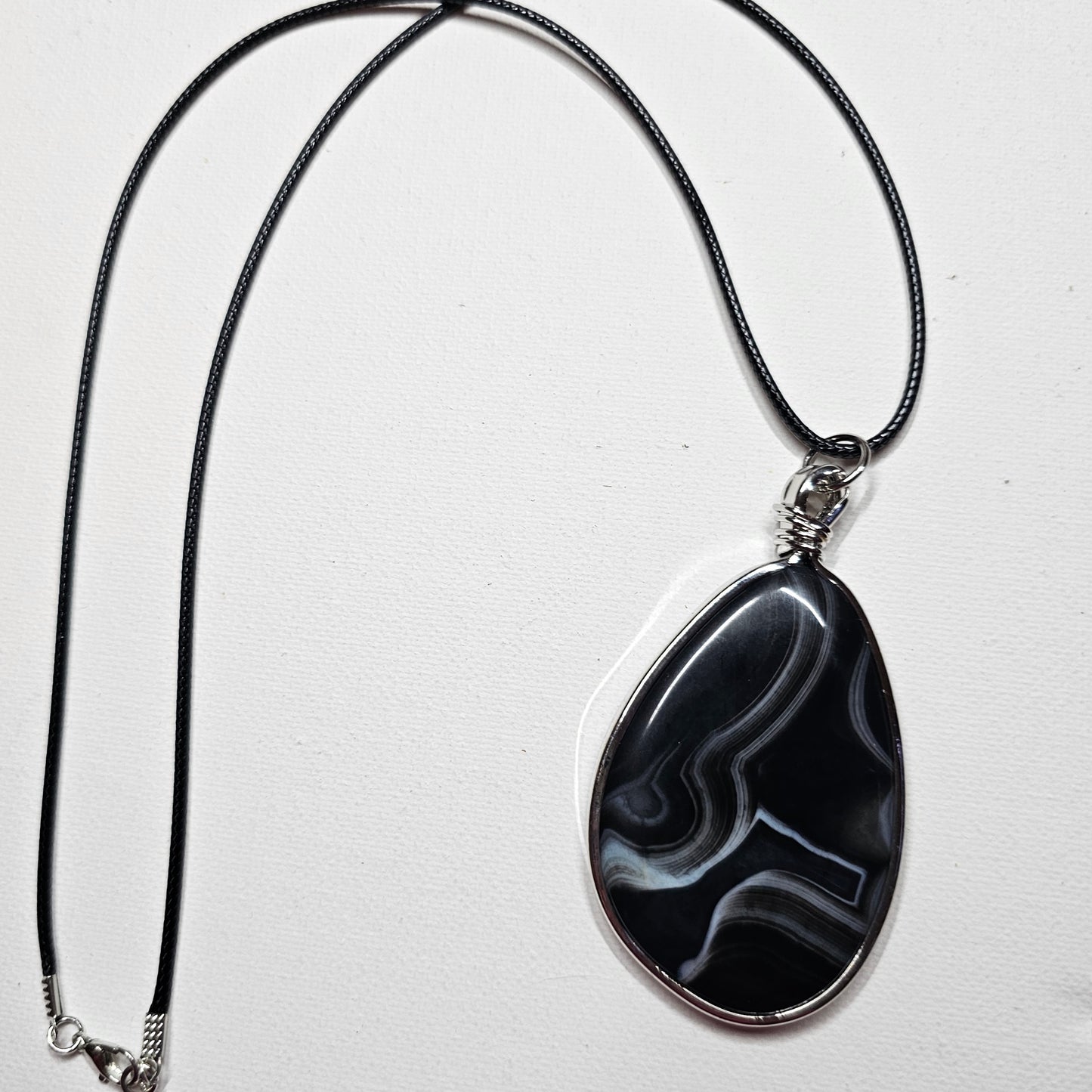 Large Black Agate Stone Pentant Necklace