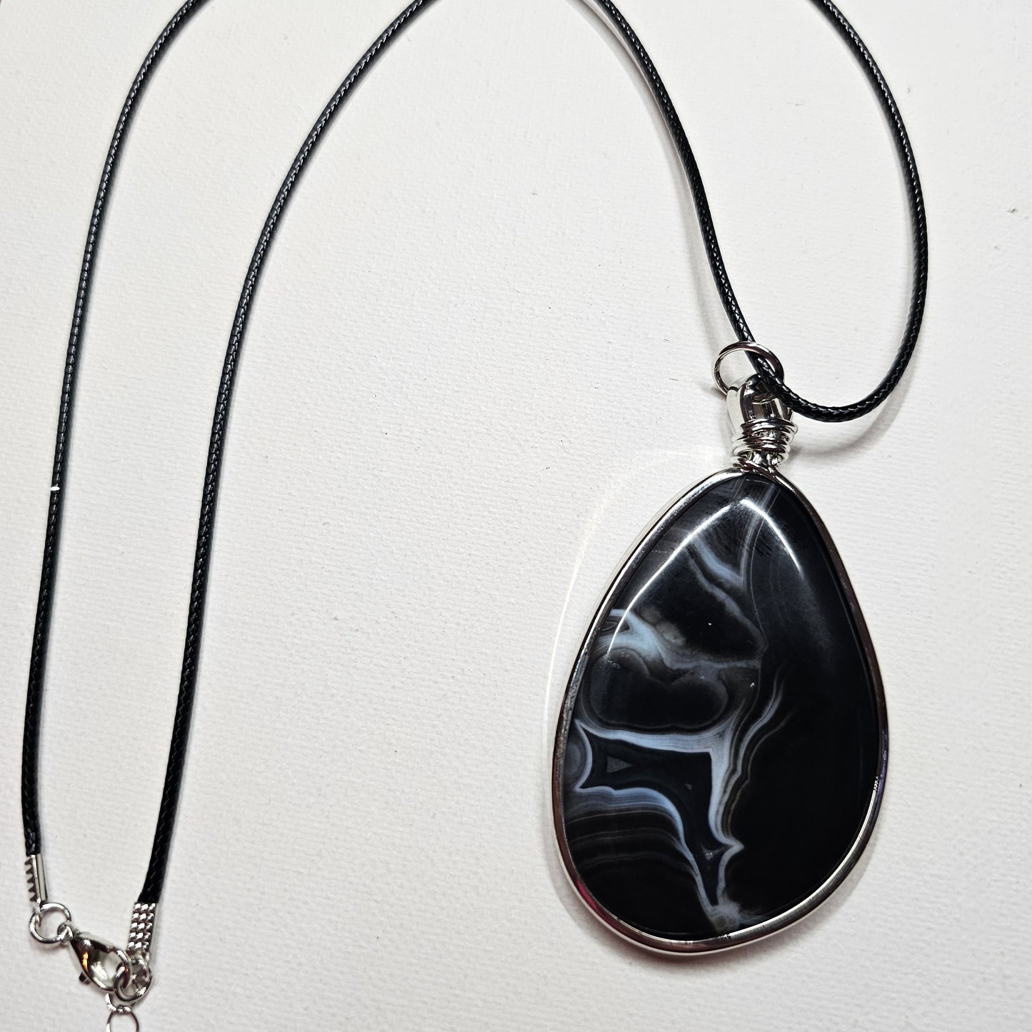 Large Black Agate Stone Pentant Necklace