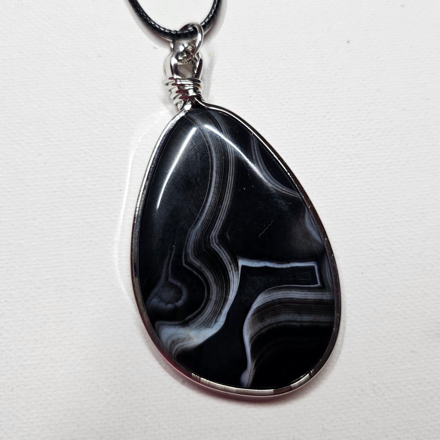 Large Black Agate Stone Pentant Necklace