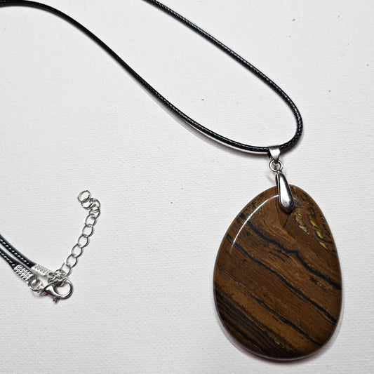 Large Brown Tiger Eye Stone Pendant Necklace