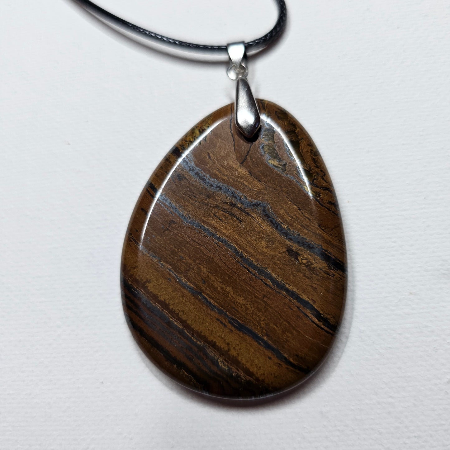 Large Brown Tiger Eye Stone Pendant Necklace