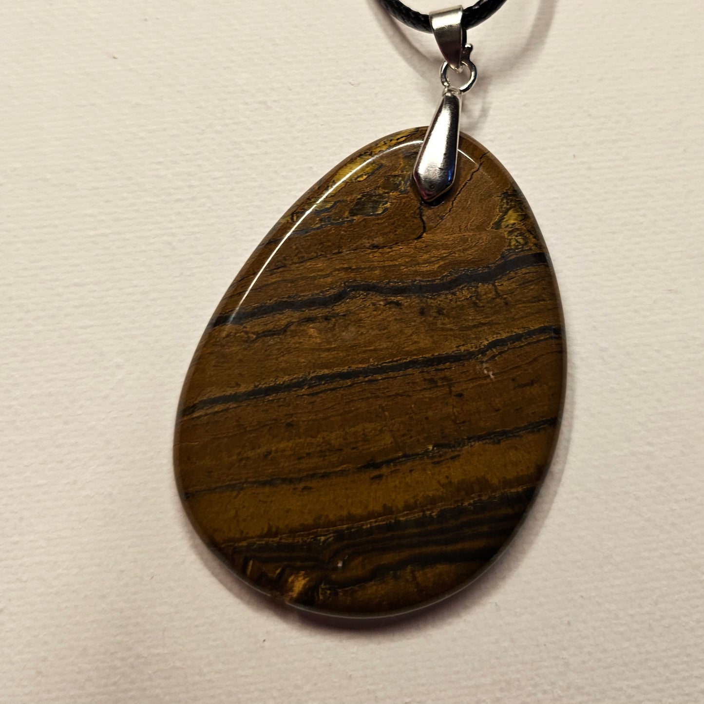 Large Brown Tiger Eye Stone Pendant Necklace