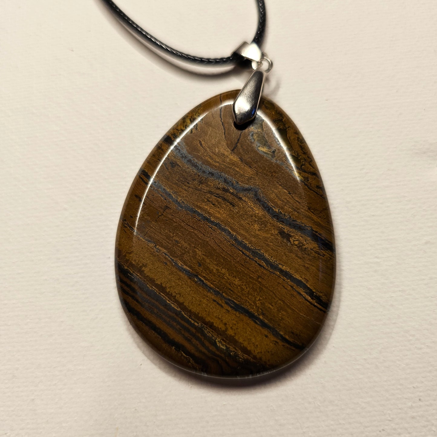 Large Brown Tiger Eye Stone Pendant Necklace