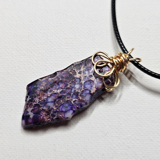 Hand Wire-Wrapped Purple Jasper Pendant Necklace