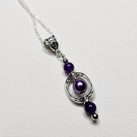 Amethyst and Silver Beaded Pendant Necklace