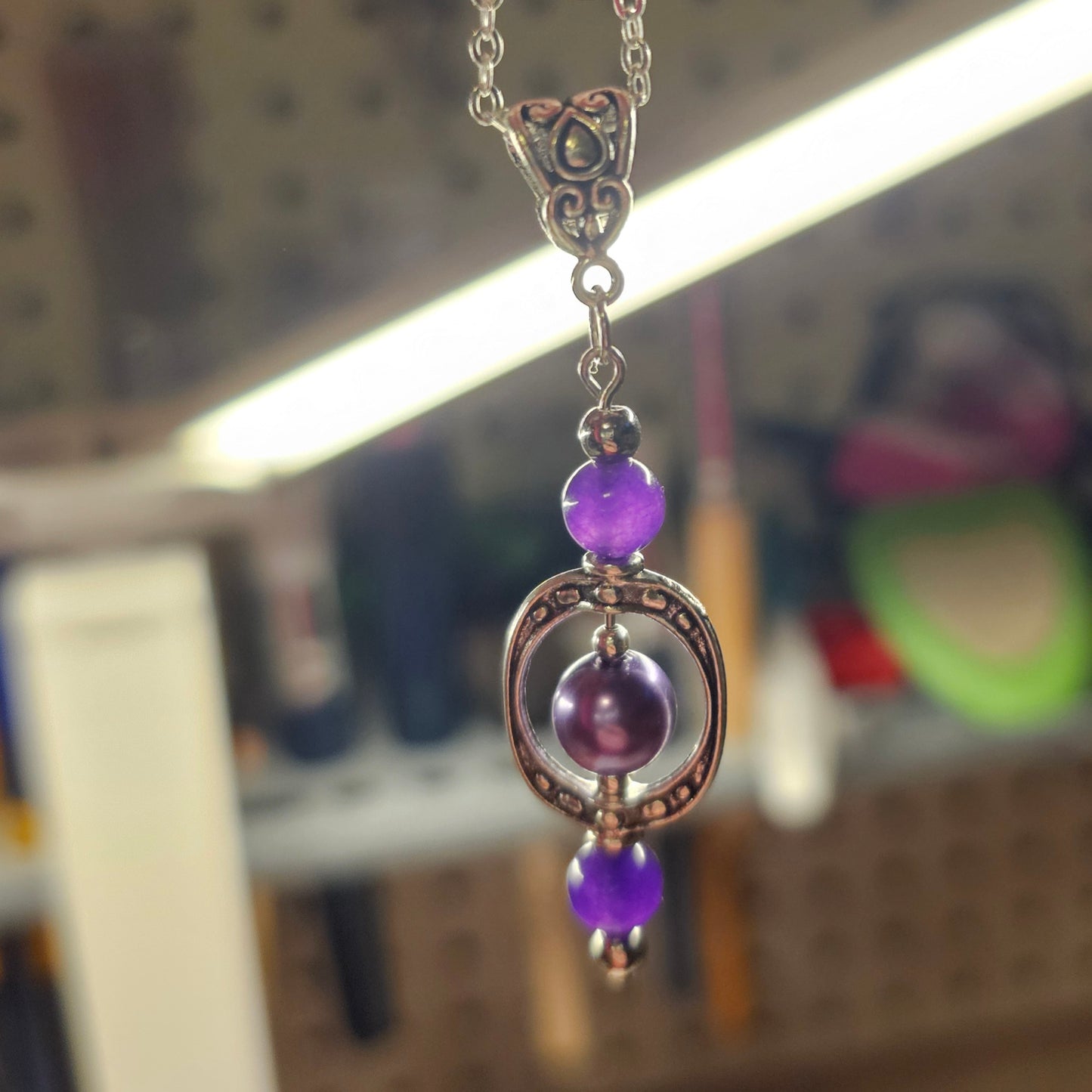 Amethyst and Silver Beaded Pendant Necklace