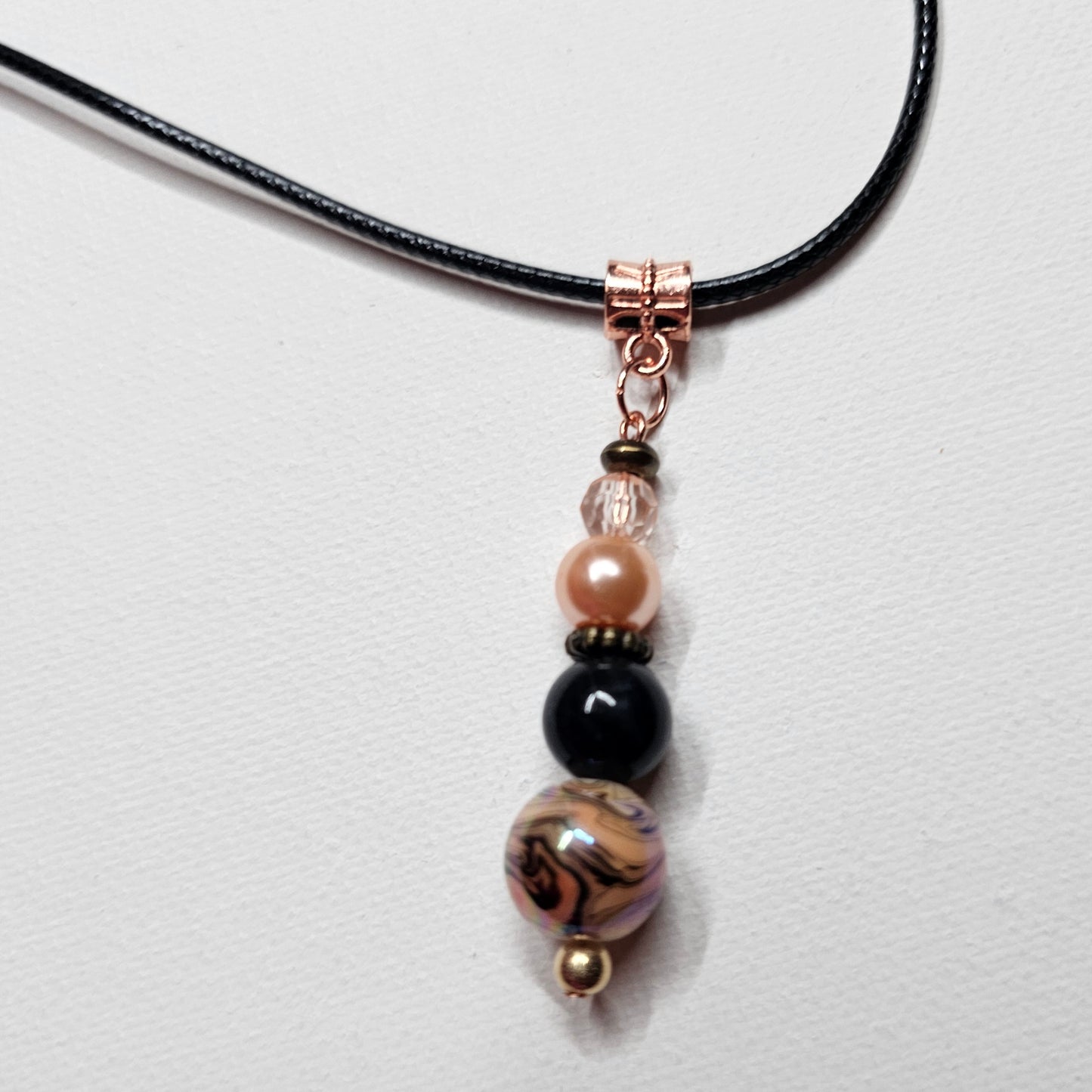 Peach and Black Beaded Pendant Necklace