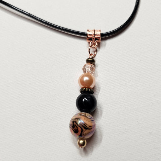 Peach and Black Beaded Pendant Necklace