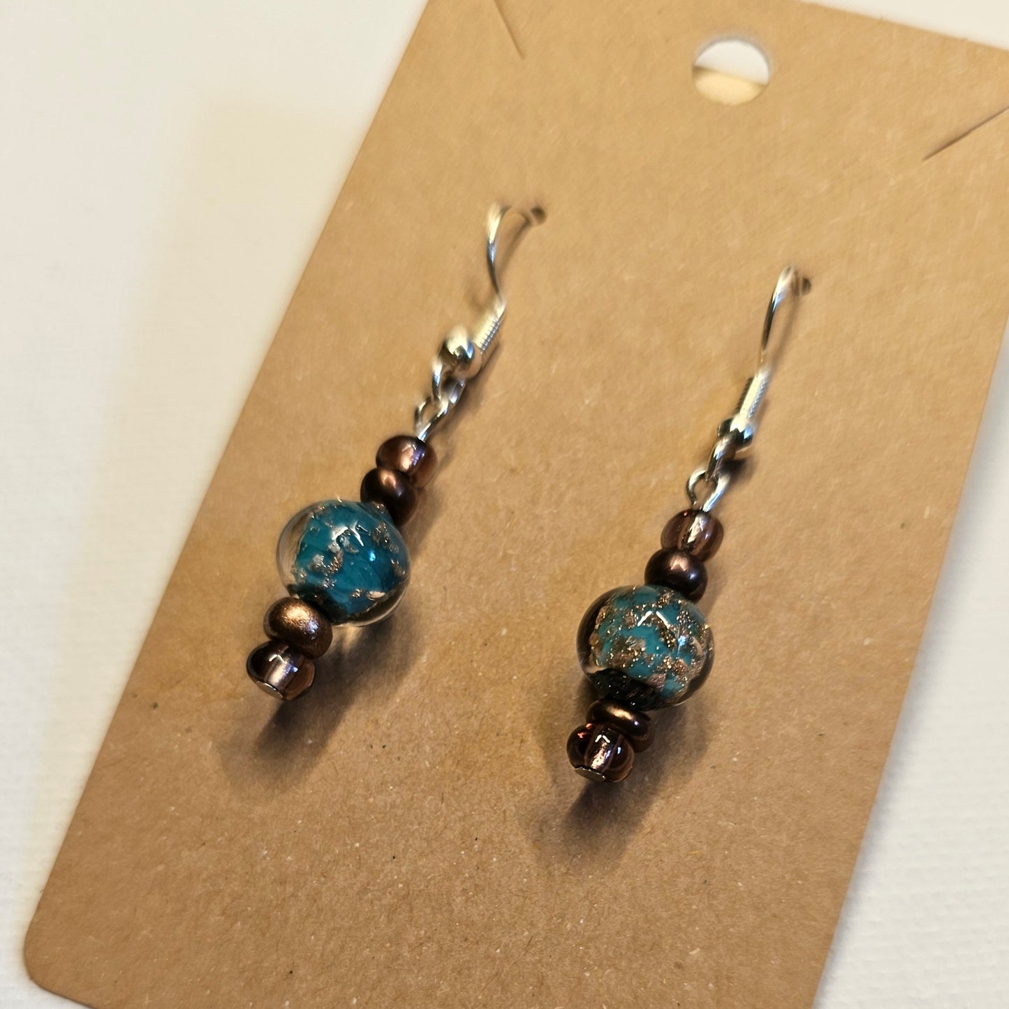 Teal and Mixed Metals Beaded Earrings