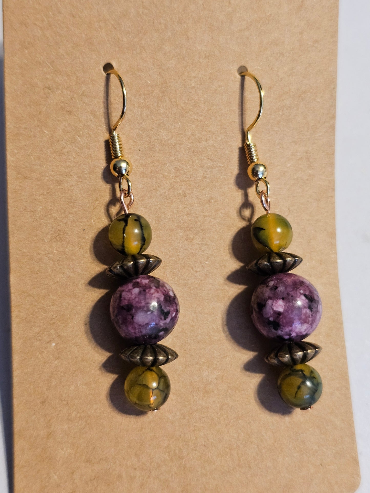 Plum and Avacado Green Beaded Earrings