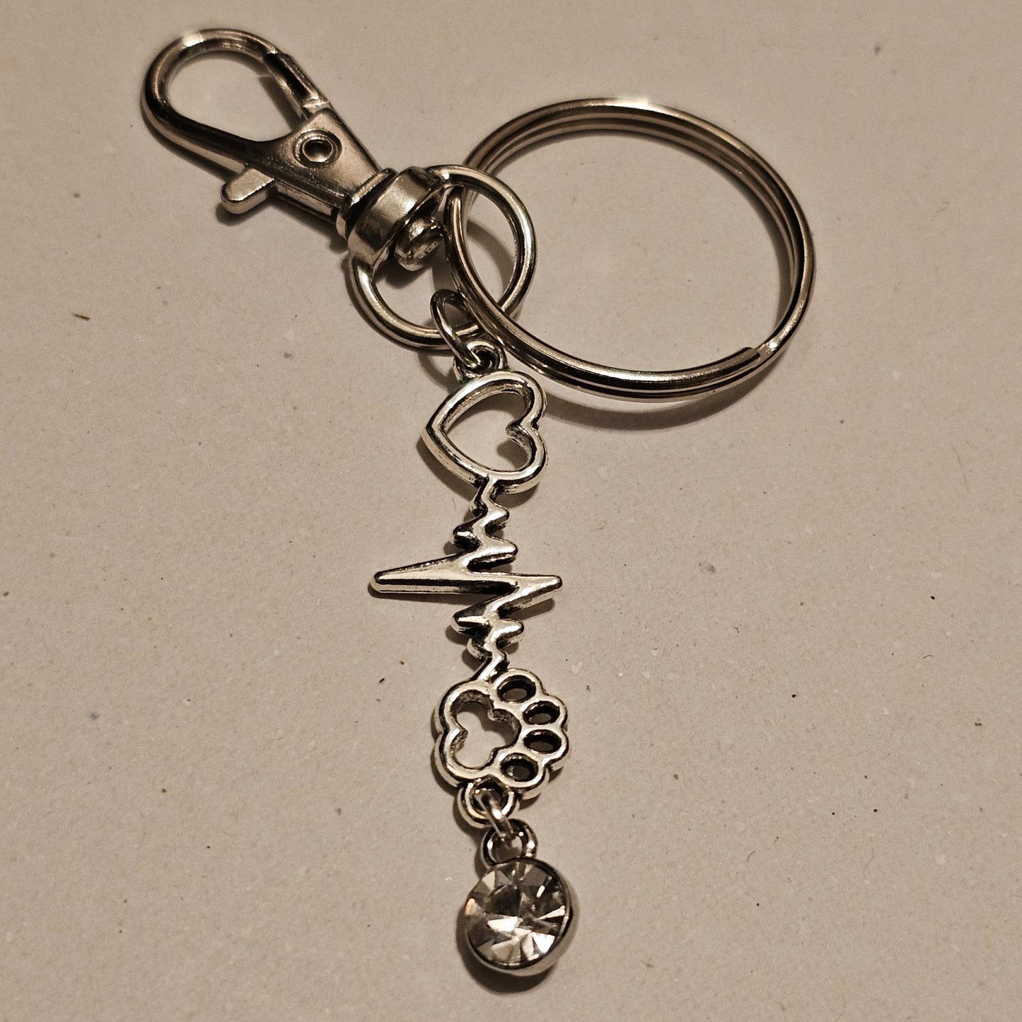 Clear Jeweled My Pet Is The Beat Of My Heart Keychain