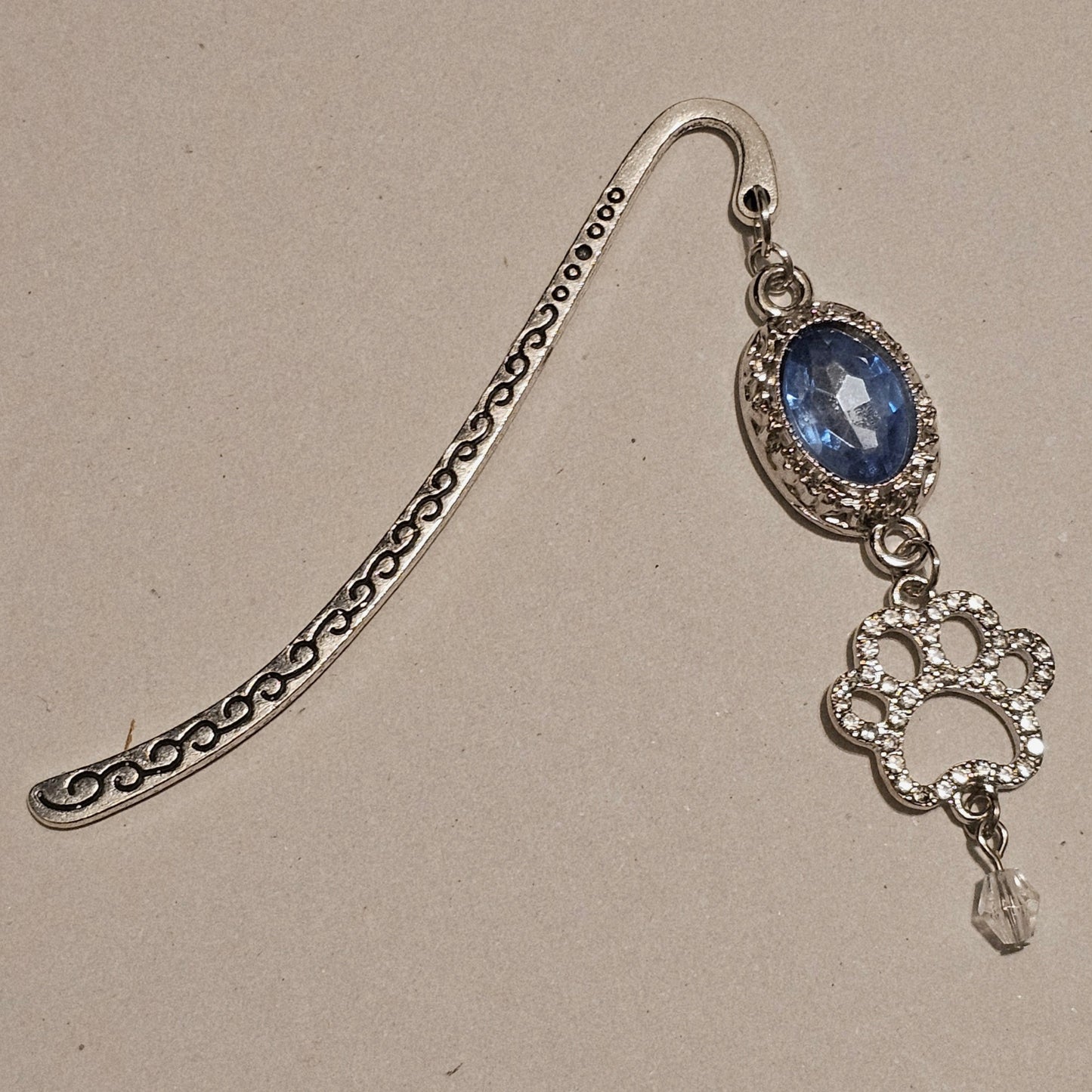 Light Blue Jeweled Paw Bookmark
