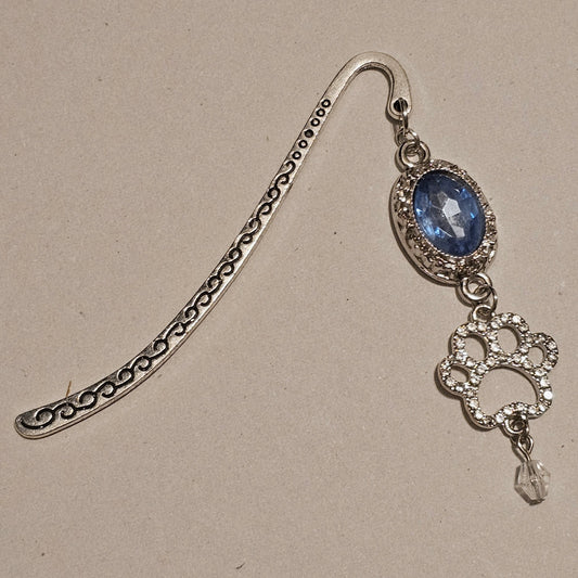 Light Blue Jeweled Paw Bookmark
