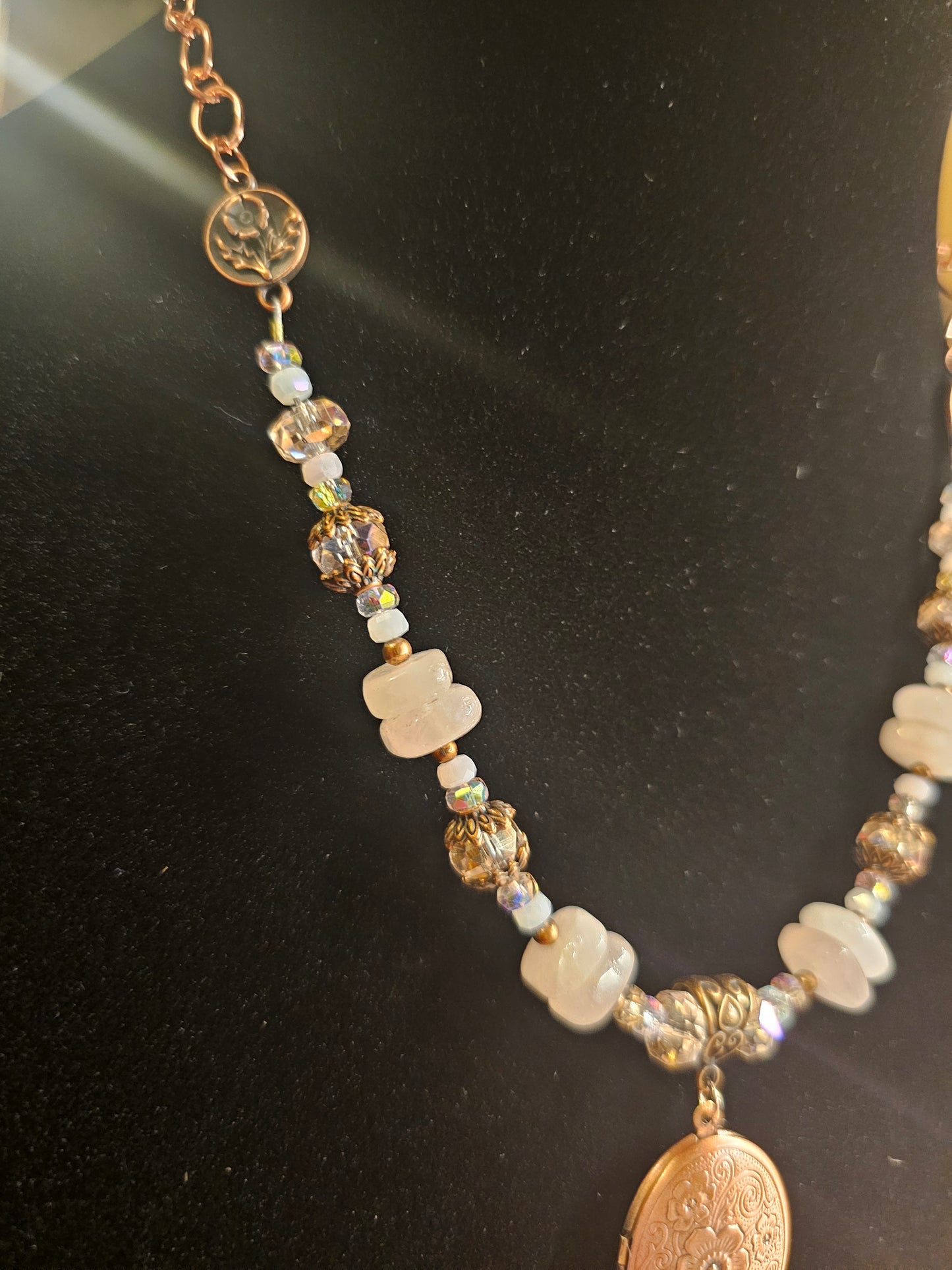 Rose Quartz and Crystal Locket Necklace