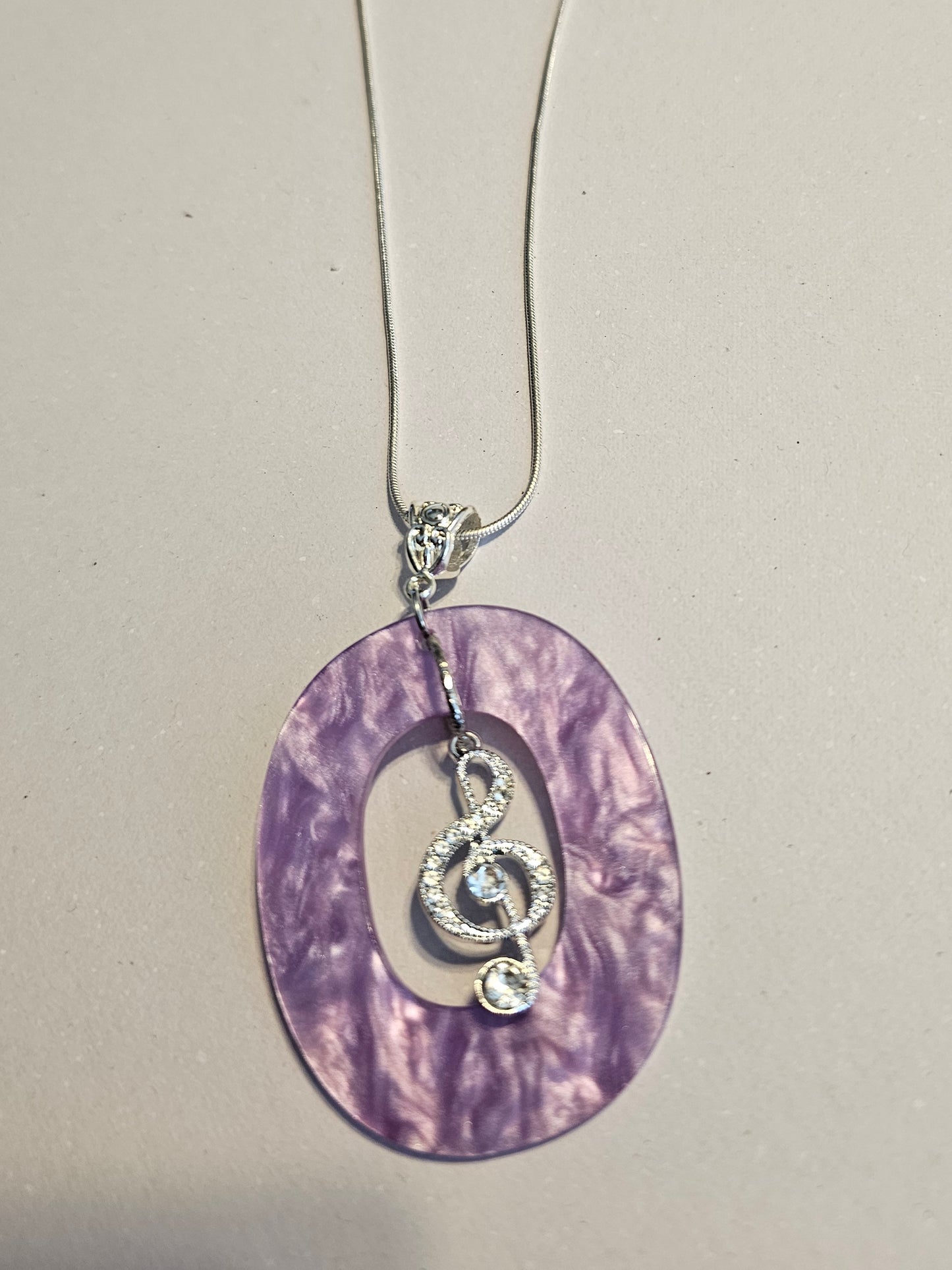 Lavender and Silver Treble Clef Necklace