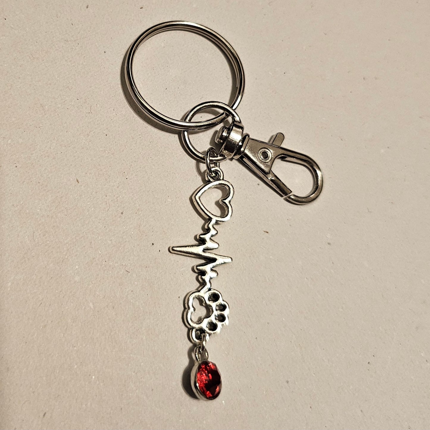 Red Jeweled My Pet Is The Beat Of My Heart Keychain