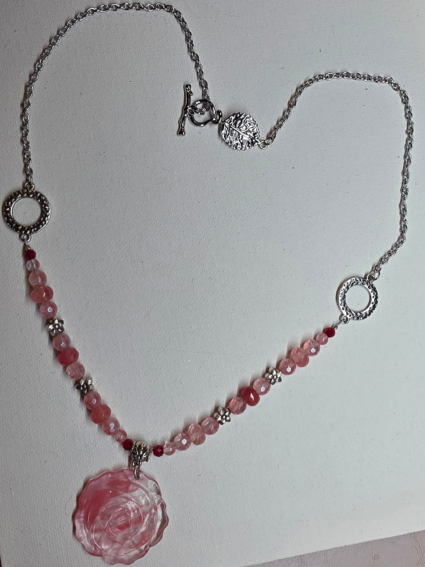 Cherry Quartz Rose Pendant Necklace