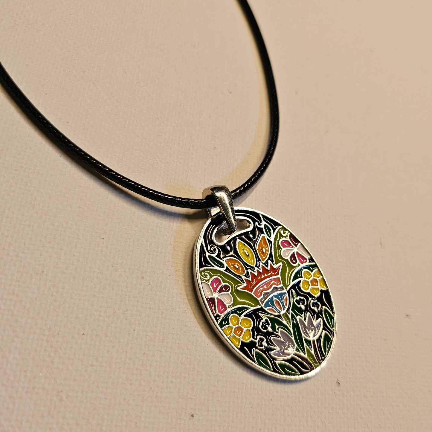 Flowery Enamel Mosaic Pendant Necklace