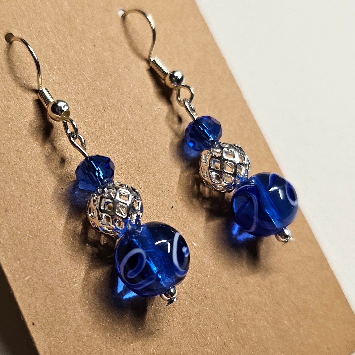 Blue and Silver Filigree Earrings
