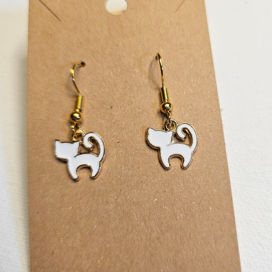 White Petite Cat Earrings