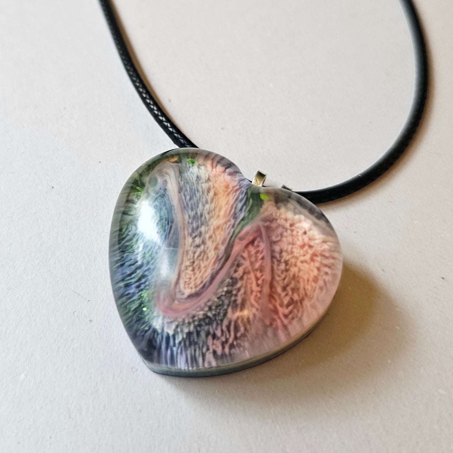 Pink and Blue Resin Heart Necklace